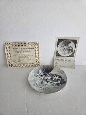 Knowles Snow Leopard Decorative Plate - Gray and Gold Trim